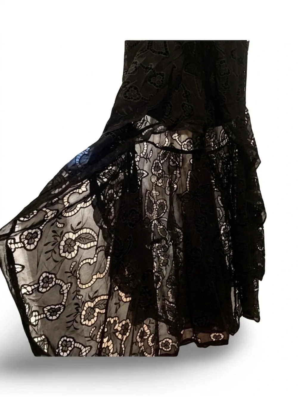 Free People Black Lace High-Low‎ Dress with Side Cutouts, XS